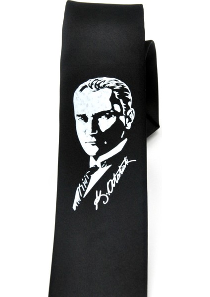 Çocuk Boy Atatürk ve Imza Baskılı Saten Siyah Kravat - Ck-29 modelleri