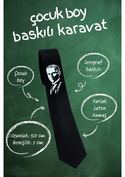 Çocuk Boy Atatürk ve Imza Baskılı Saten Siyah Kravat - Ck-29 fırsatları