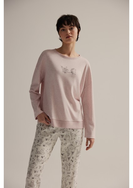 Kadın Pamuklu Uzun Kollu Pijama Üstü