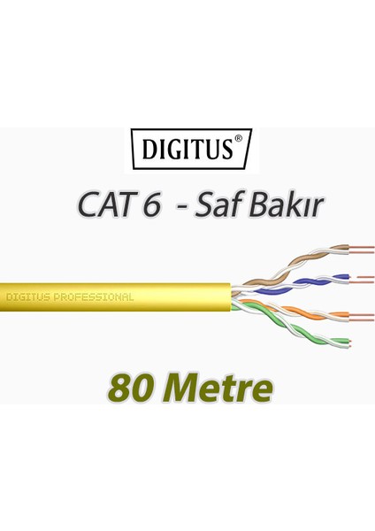 Cat6 80 Metre Saf Bakır U-Utp Data Kablosu Lszh (Low Smoke Zero Halogen) Sarı