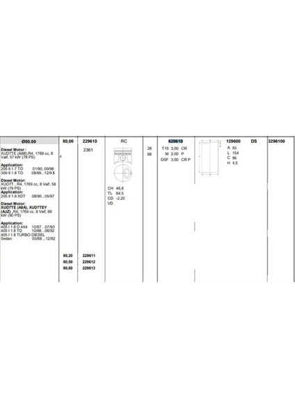 629610 Segman Olcu: Std 0632360090 632360090 (4 Adet Fiyatıdır)