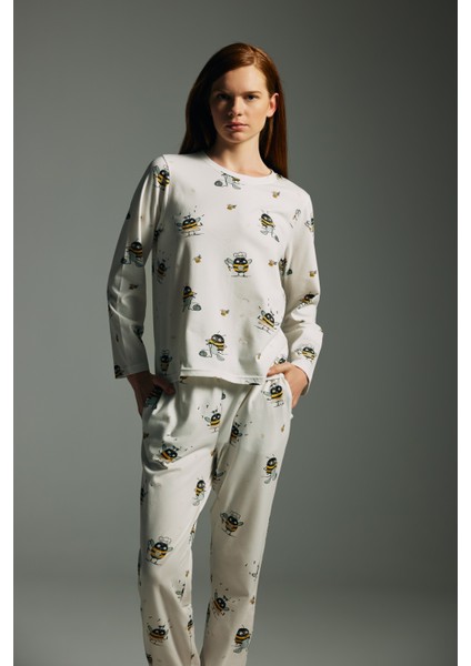 Kadın Pamuklu Uzun Kollu Pijama Üstü