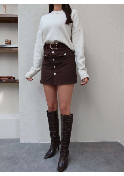 Kapak Cepli Denim Etek