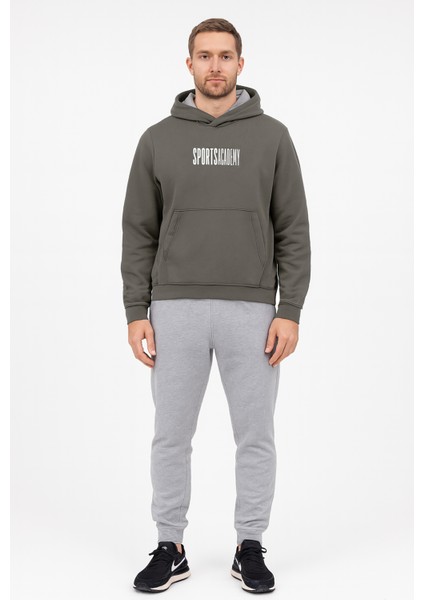 Erkek Academy Normal Kesim Kapüşonlu Cepli Üç Iplik Şardonsuz Baskılı Pamuk Sweatshirt