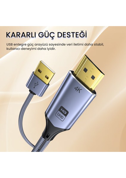 HDMI To Displayport Dp 4K 60Hz USB Görüntü Aktarma Kablosu 2 Metre fırsatları