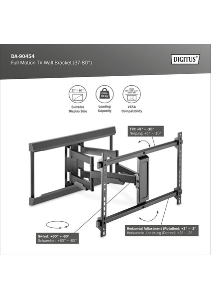 Tam Hareketli Tv Duvar Tutucusu 37-80", 60 kg Taşıma Kapasitesi modelleri