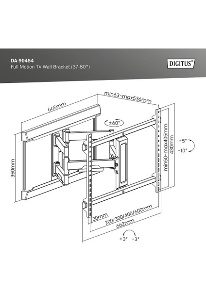 Tam Hareketli Tv Duvar Tutucusu 37-80", 60 kg Taşıma Kapasitesi fırsatları