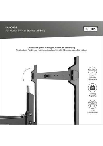 Tam Hareketli Tv Duvar Tutucusu 37-80", 60 kg Taşıma Kapasitesi indirimleri