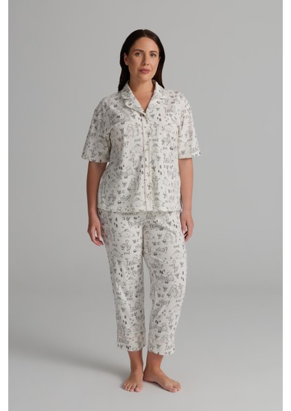 Kadın Plus Size Pamuklu Kısa Kollu Gömlek Uzun Pijama Takımı fiyatları