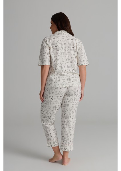 Kadın Plus Size Pamuklu Kısa Kollu Gömlek Uzun Pijama Takımı fırsatları