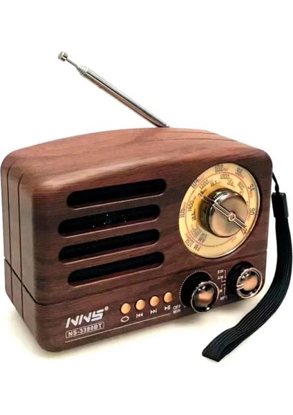Küçük Boy Retro, Nostaljik, Ahşap Tasarım Bluetooth Hoparlörlü, Şarjlı, Taşınabilir Büyük Döndürülebilen Düğmeli Fm/am Destekli Radyo NS3380 (4887)