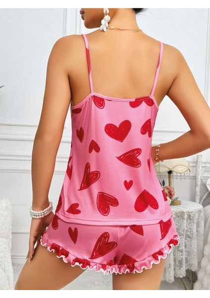 Nrtmsa Kadın Pembe Kalp Baskılı Şortlu Gecelik Pijama Takımı 5050 fiyatları