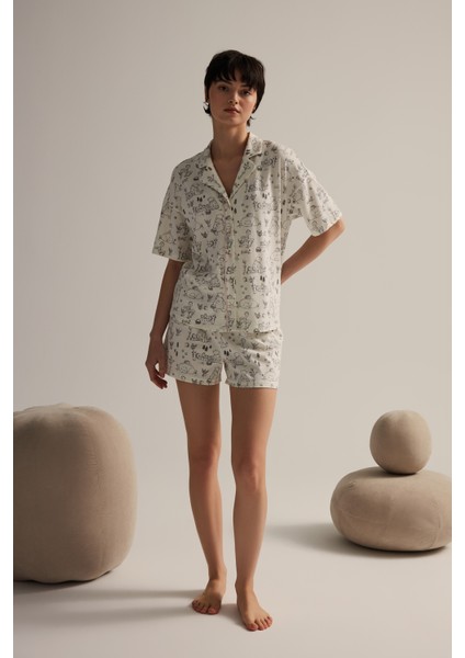 Kadın Pamuklu Kısa Kollu Gömlek Pijama Üstü modelleri