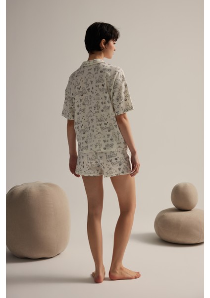 Kadın Pamuklu Kısa Kollu Gömlek Pijama Üstü fırsatları