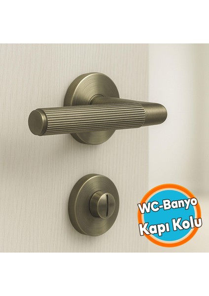 1 Takım Çizgili Antik Füme Wc Banyo Tipi Kapı Kolu Rozetli Sağ Sol Uygun Modern Iç Kapı Kilitli