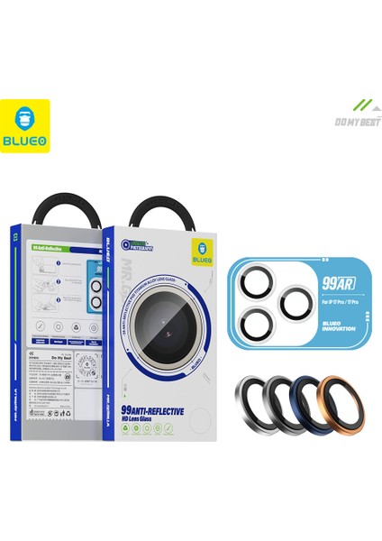 99AR iPhone 17 Pro Uyumlu Mavi Blue %99 Işık Yansıma Engelleyici Profesyonel Kamera Lens Koruyucu