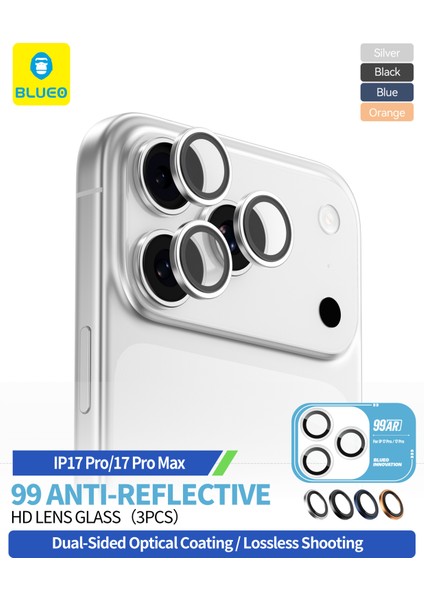 99AR iPhone 17 Pro Uyumlu Mavi Blue %99 Işık Yansıma Engelleyici Profesyonel Kamera Lens Koruyucu modelleri