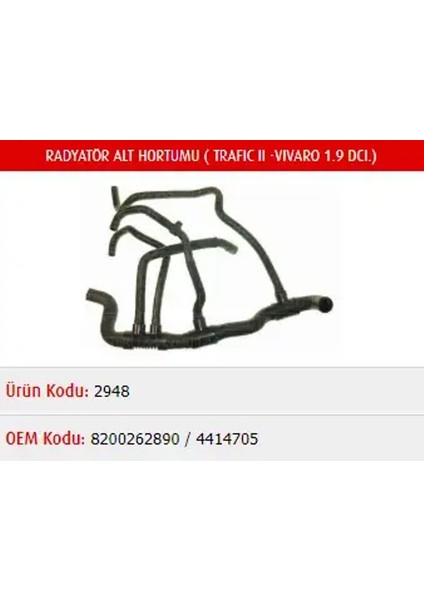 M2948 Radyator Hortumu Alt 4414705 8200262890
