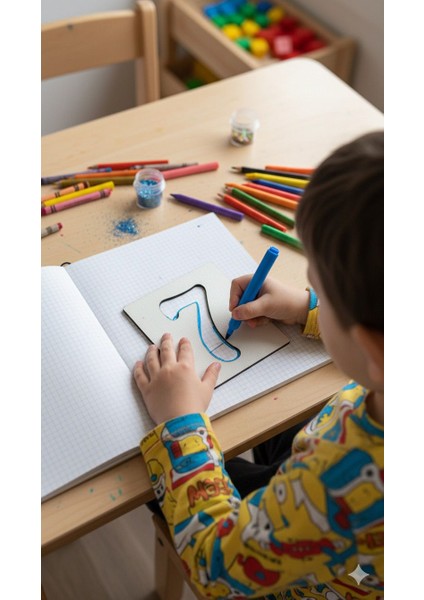 Ahşap Rakam Şablon Seti 0-10 | Montessori Eğitim Materyali | Okul Öncesi Rakam Çizim Kalıbı