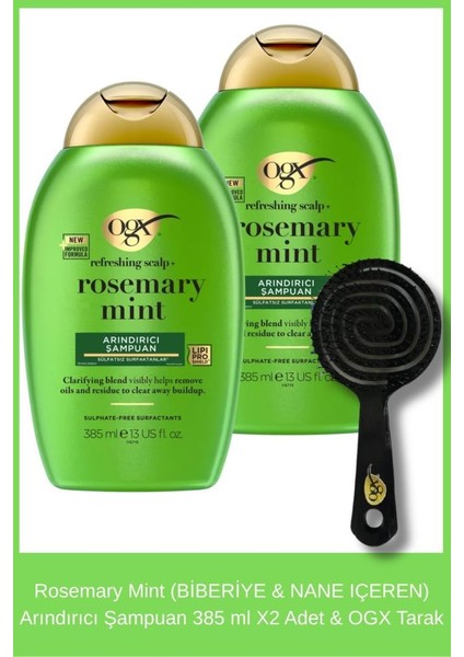 Rosemary Mint (Biberiye & Nane Içeren) Arındırıcı Şampuan 385 ml X2 Adet & Ogx Tarak