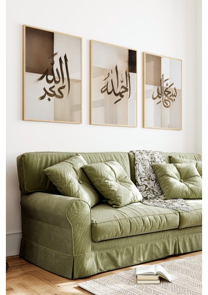 🕌 Altın Hatlı 3’lü Islami Tablo Seti | Allahu Ekber - Elhamdulillah - Subhanallah 🌿 CRV1188 32 x 42 indirimleri