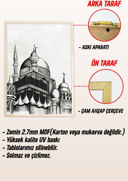 🕋 Kâbe ve Hat Sanatı Temalı 3’lü Çerçeveli Tablo Seti 🌿 CRV1092 23 x 32