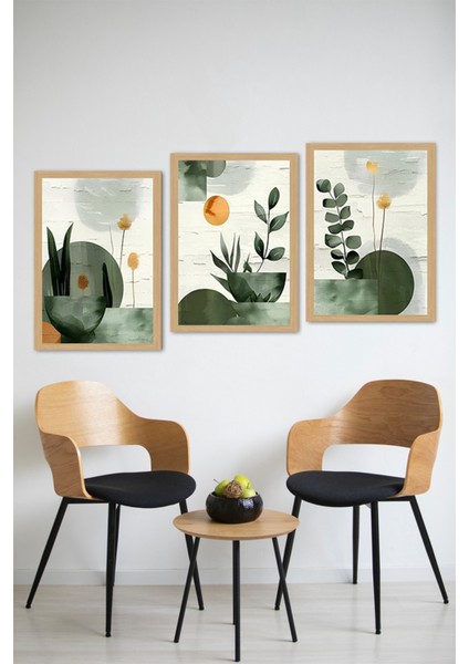 🌿 Yeşil Vurgulu Modern Minimalist Bitki Temalı 3'lü Tablo Seti – Mdf Uv Baskı (Çerçevesiz) CRVS1032 13 x 17 modelleri