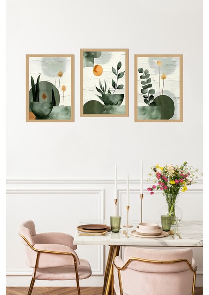 🌿 Yeşil Vurgulu Modern Minimalist Bitki Temalı 3'lü Tablo Seti – Mdf Uv Baskı (Çerçevesiz) CRVS1032 13 x 17 fırsatları