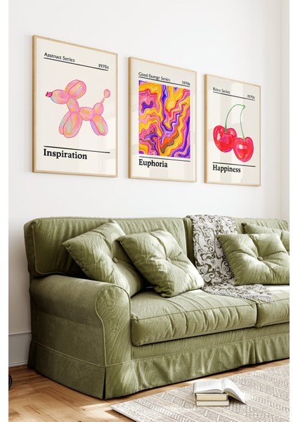 🍒 Retro Pop Art Tarzı Renkli 3’lü Ahşap Çerçeveli Tablo Seti 🌿 CRV1165 23 x 32 indirimleri