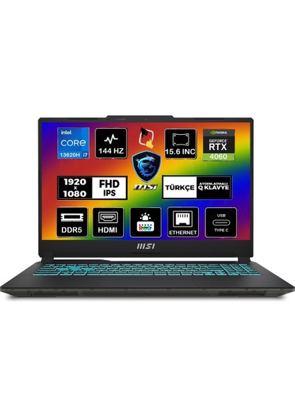 Msı Cyborg 15 A13VF-893XTR Intel Core I7 13620H 16GB 512GB SSD RTX4060 Windows 11 Pro 15.6" Fhd 144Hz Taşınabilir Bilgisayar fiyatları