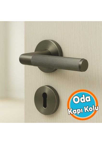 Antik Füme Oda Tipi Kapı Kolu Çizgili Rozetli Sağ Sol Uygun Modern Iç Kapı Kilitlenebilir 1 Takım