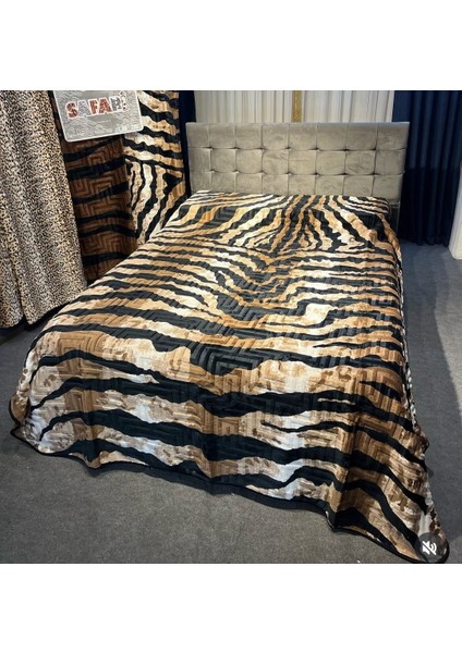 Aksu Safari Çift Kişilik Ultra Yumuşak Embos Vizon Battaniye Leopar Desen
