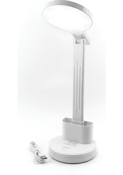 Beyaz Dokunmatik 3 Renkli Kademesiz Karartmalı Type C Şarjlı Masa Lambası Kalemlikli 10W