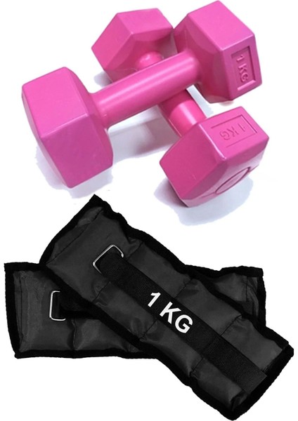 El ve Ayak Bilek Ağırlığı 2x1 kg Kum Torbası ve 2X1KG Dambıl Dumbell Seti Ağırlık Setleri Siyah