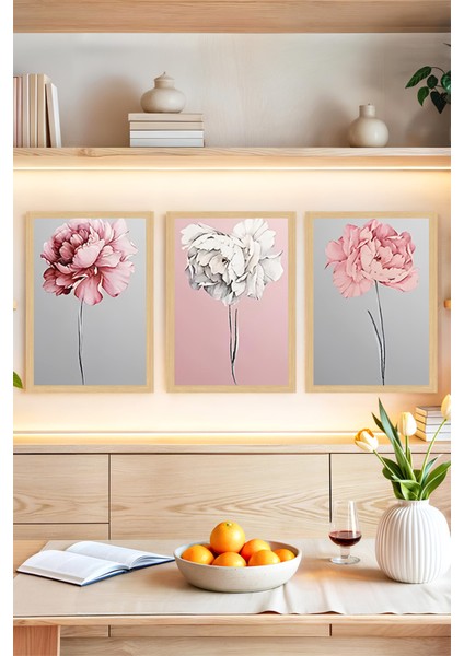 🌸 Zarif Pastel Çiçekler Temalı 3’lü Çerçeve Görünümlü Tablo Seti🌟 CRVS1120 13 x 17