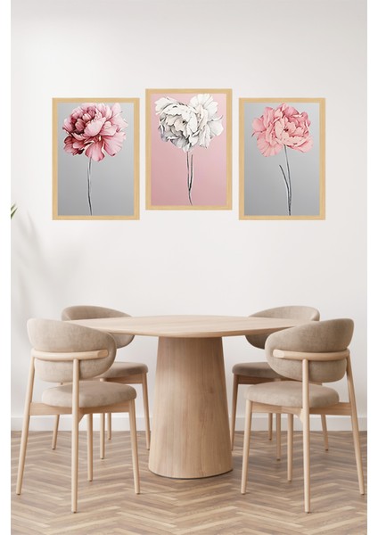 🌸 Zarif Pastel Çiçekler Temalı 3’lü Çerçeve Görünümlü Tablo Seti🌟 CRVS1120 13 x 17 fiyatları