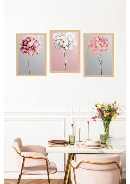 🌸 Zarif Pastel Çiçekler Temalı 3’lü Çerçeve Görünümlü Tablo Seti🌟 CRVS1120 13 x 17 fırsatları