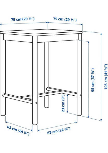Rönnınge Bar Masası Siyah 2 Kişilik 75 x 75 cm fiyatları