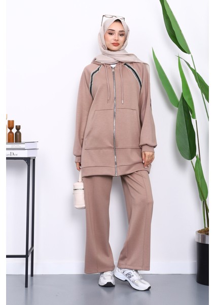 Vizon Fermuarlı Tunik Pantolonlu Modal Takım