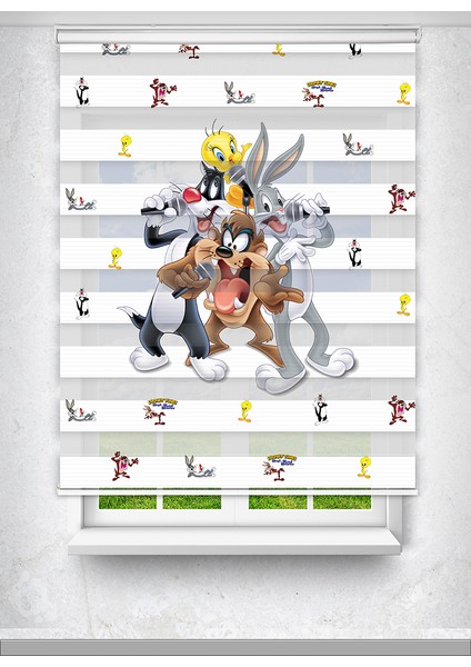 Tweety ve Sylvester Baskılı Çocuk Odası Perdesi Zebra Perde - Dijital Baskılı Zebra Stor Perde