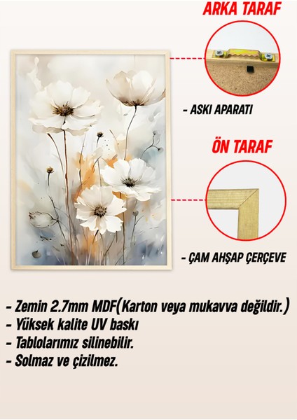 🌸 Suluboya Tarzı Vahşi Çiçekler Temalı 3’lü Ahşap Çerçeveli Tablo Seti 🌿 CRV1116 23 x 32