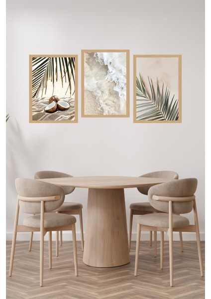 🌴 Kumsal Temalı 3’lü Tablo Seti - Hindistan Cevizi, Dalga ve Palmiye Deseni 🌊 CRVS1051 13 x 17 fiyatları