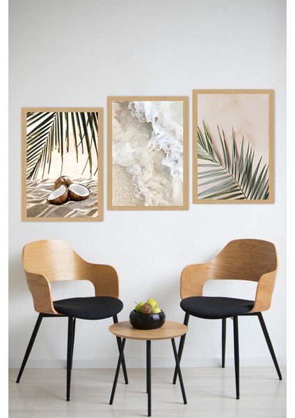 🌴 Kumsal Temalı 3’lü Tablo Seti - Hindistan Cevizi, Dalga ve Palmiye Deseni 🌊 CRVS1051 13 x 17 modelleri