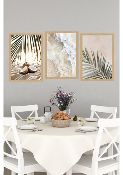 🌴 Kumsal Temalı 3’lü Tablo Seti - Hindistan Cevizi, Dalga ve Palmiye Deseni 🌊 CRVS1051 13 x 17 indirimleri