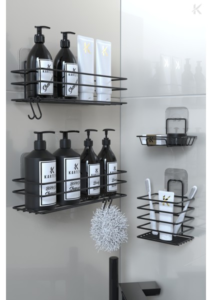 paslanmaz Yapışkanlı Siyah Metal Banyo Rafı Düzenleyici 4'lü Set Kancalı Duş Rafı Sabunluk Rafı fırsatları