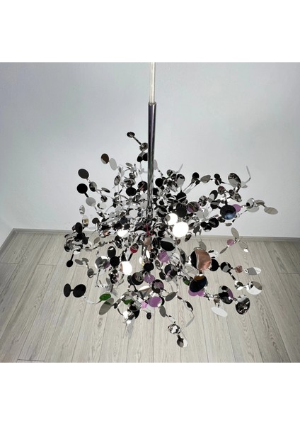 Modern Tekli Pullu Gümüş Renkli Sarkıt Avize modelleri