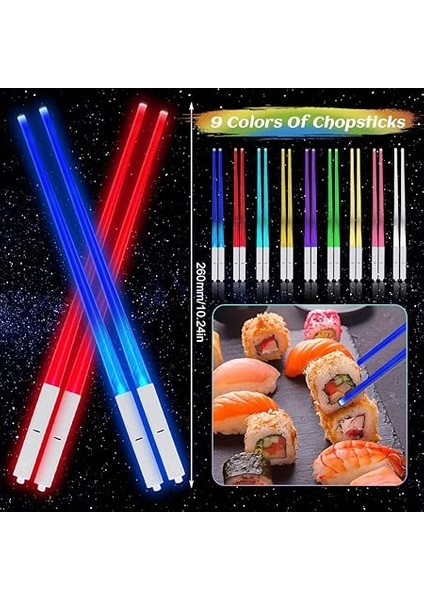Işıltılı Yemek Çubukları, 2 Çift LED Yemek Çubuğu, 9 Renk Modlu Işın Kılıcı Chopstick, Bpa Içermez ve Gıda Maddelerine Uygundur, Lightsaber Chopsticks, Mutfak, Akşam Yemeği Partisi, Sushi Çatal fiyatları