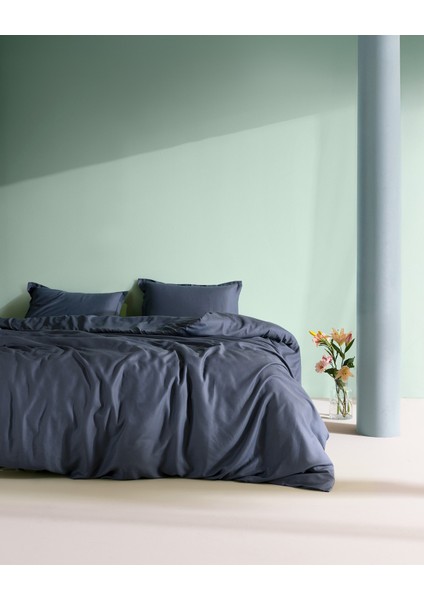 Madame Coco Crep King Size %100 Pamuk Düz Nevresim Takımı - Indigo