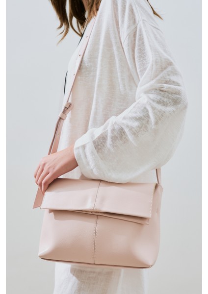 Kapaklı Deri Çanta Pembe