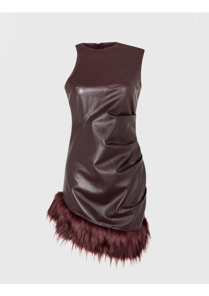 Fita Hakiki Deri Bordo Kadın Elbise